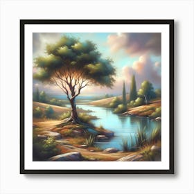 Lone Tree By The River Art Print