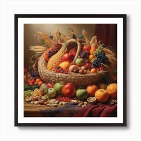 Basket woven straw with fruits 1 Art Print