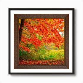 Autumn Frame Embracing Bright Foliage Maple Leaves Transitioning From Green To Vivid Shades Of Oran (3) Art Print