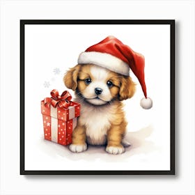 Puppy With Santa Hat 1 Art Print