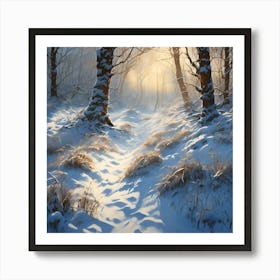 Shadows of Winter Sunlight on Woodland Snow 1 Art Print