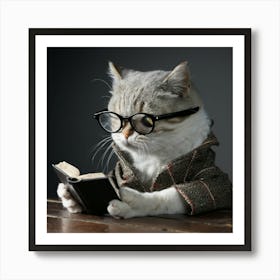 Cat Reading Book Art Print