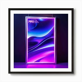 A Futuristic 1980s Poster Adorned With Iridescent Purple And Violet Waves Cascading Dynamically Dow (6) Art Print