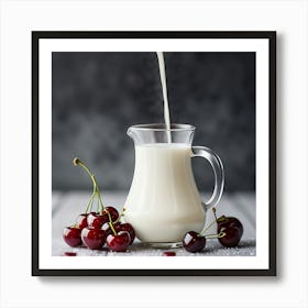 Milk Pouring Into Jug With Cherries Art Print