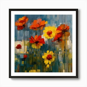 Poppies,crowd of flowers, abstract art Art Print