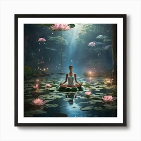 Meditating Woman In Water paintings art print Art Print