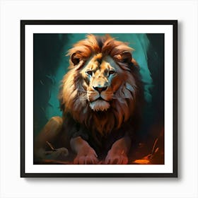 Stunning Big Male Lion Big Dark Main Sitting Art Print