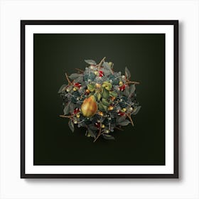 Vintage Pear Branch Fruit Wreath on Olive Green n.0654 Art Print