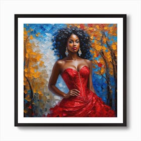 Black Woman In A Red Dress Art Print