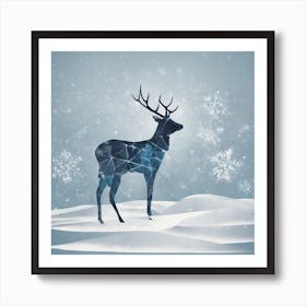 Deer In The Snow, Rein deer, Christmas deer art, Christmas vector art, Vector Art, Christmas art, Christmas Art Print