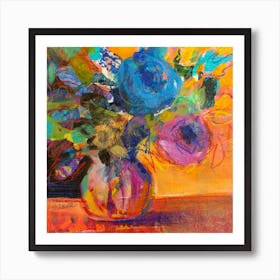 Abstract Collage Flower Arrangement  Square Art Print