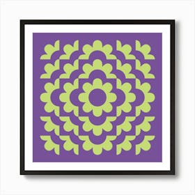 Midcentury Modern Abstract Geometric Flower Pattern Floral in Purple Forest Sage Green 1 Art Print