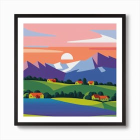 Landscape At Sunset Affiche