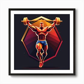 Muscular Man With Barbell Art Print