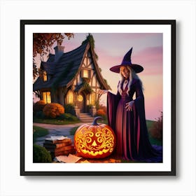 Witch With Pumpkin Art Print