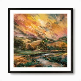 Sunset In The Valley Abstract Art Print Art Print