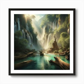 Waterfall In The Forest 12 Art Print