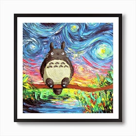 cartoon Painting Starry Night Art Van Gogh Parody Art Print