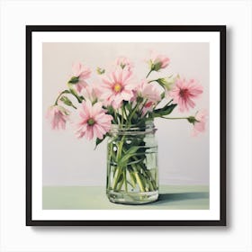 Pink Flowers In A Mason Jar Art Print