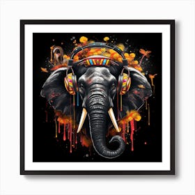 Elephant With Headphones Art Print