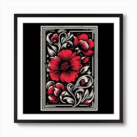 Red Flowers On Black Background Art Print