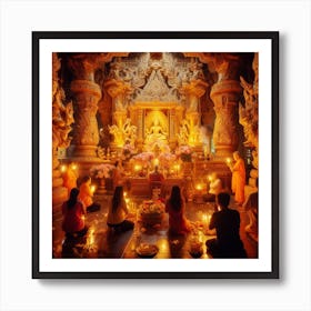 Congregation Of Devotees Praciticing Rituals In Indian Temple Art Print