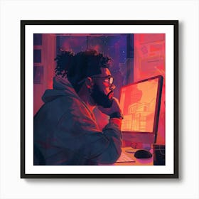 Portrait Of A Man Working At A Computer Art Print