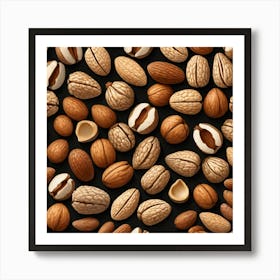 Nuts On Black Background 1 Art Print