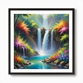 Rainbow Waterfall Paintings Art Print Art Print