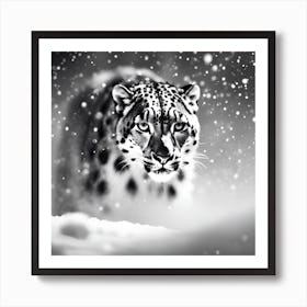 Snow Leopard Emerging from Dense Snowfall Art Print