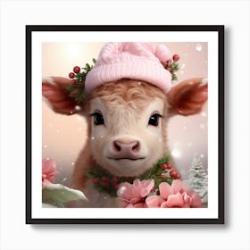 Cute Cow In Pink Art Print