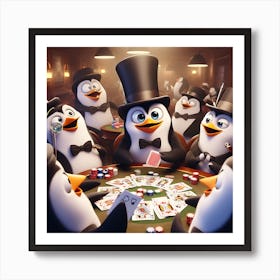 Penguins Playing Poker Art Print