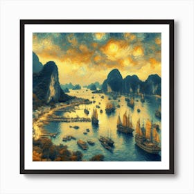 Starry Night In Ha Long Bay V2 Art Print