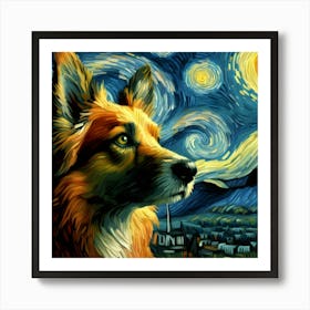 Starry Night Dog Art Print