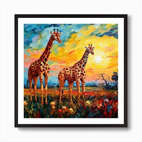 Giraffes At Sunset 30 Art Print