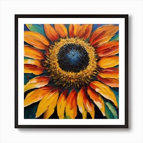 Expressionist on wood "Flower of Sunflowers" 1 Art Print