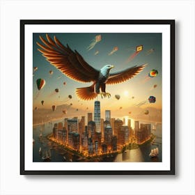 Eagle Flying Over City Art Print