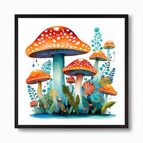 Mushrooms And Flowers 7 Art Print