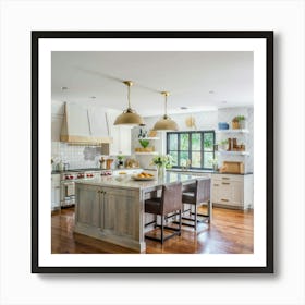 White Kitchen With Wood Floors Art Print