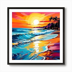 Hand Painted Abstract Bright Colors of a Beach Art Print