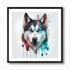 Watercolor Siberian Husky Dog Art Print