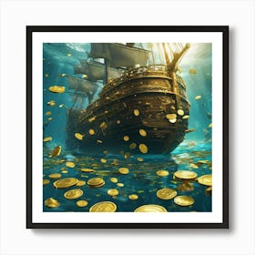 Pirate Ship With Gold Coins 3 Art Print