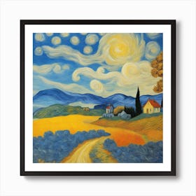 Lavendel und Weizenfelder. Lila und goldene Landschaft Art Print