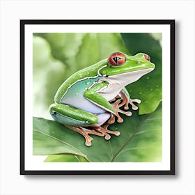 Tree Frog Watercolor  in Cloud Forest Art Print