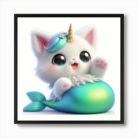 Cute Mermaid Caticorn 8 Art Print