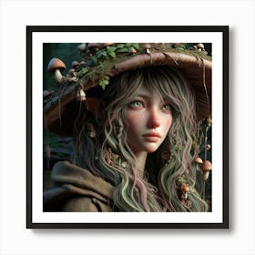 Fairy Girl With Mushroom Hat Art Print