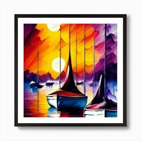 Sailboats At Sunset Art Print