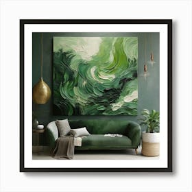 Green waves of palm leaf 3 Art Print