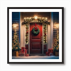 Christmas Decoration On Home Door Haze Ultra Detailed Film Photography Light Leaks Larry Bud Me (2) Art Print