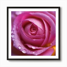 A Close Up Of A Delicate Rose On A Vibrant Flower Petal, Showcasing Its Reflective Surface And Intri Art Print